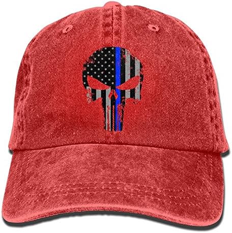 Have You Shop Thin Blue Line Punisher Adult Denim Dad Solid Baseball Cap Hat Red