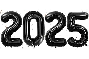 Conruich Silvester Deko 2025 Luftballon, Luftballon 2025 Neujahr Silvester Deko Schwarz, Neujahr Deko Ballon 2025, Schwarz Folienballon Zahl 2025 für Jahreswechsel Neujahr Silvester Party Dekorationen