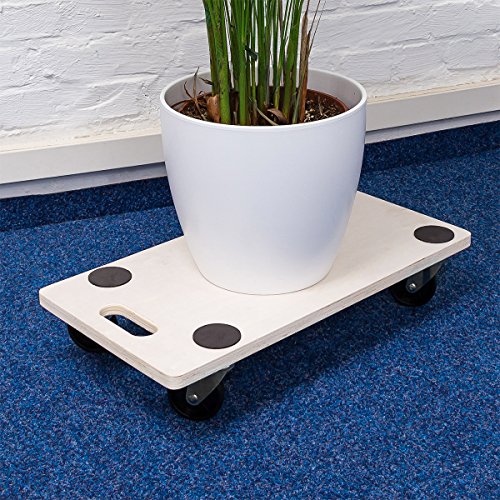 Relaxdays Transportroller HBT: 11 x 58 x 30 cm Transportbrett aus Holz mit praktischem Griff Tansporthilfe als Möbelroller und Transportwagen mit Lenkungsrollen Rollbrett bis 200 kg belastbar, natur - 3