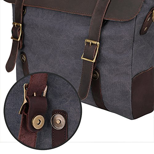 S-ZONE 14 Inch Vintage Aktentasche Arbeittasche Messenger Bag Umh  ngetasche Schultertasche Laptoptasche aus Canvas Leder  Dunkel Grau 