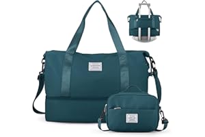 WEPLAN Sac de Sport pour Femme, Sac de Sport avec Port de Charge USB, Sac de Voyage avec Poche Humide et Compartiment à Chaussures pour Femme, Sac de Sport avec Trousse de Toilette,Bleu Paon