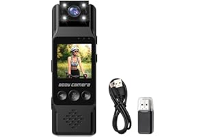 Camnoon 4K WLAN Körperkamera 180° drehbares Objektiv 1200 mAh Akku Bodycam Bewegungserkennung mit magnetischem Rückclip, 4 LED-Fülllichtern für Polizei, Feuerwehr, Lieferung, Reisen