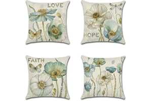 Artscope Set of 4 Decorative Cushion Covers 45X45cm, Yellow Flowers Waterproof Throw Pillow Covers, Perfect to Outdoor Patio Garden Bench Living Room Sofa Farmhouse Decor
