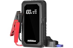 Hilldow Starthilfe Powerbank 2000A Spitze 18000mAh Tragbare Auto Starthilfe 12V, Auto Starthilfe Powerbank mit LED &USB QC3.0 Schnellladung, Für bis zu 8,0L Benzin und 5,0L Diesel