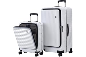 TydeCkare 2 Pieces 20/29 39 * 20 * 55cm & 40 * 37 * 77cm Aluminum Luggage Set, 360°Universal Wheels & Adjustable Handle, Lightweight Hardshell ABS+PC Suitcase with TSA Lock, White