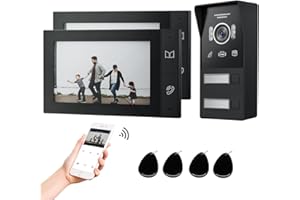 Jeatone KIT Videocitofono Wifi 2 fili con 7 pollici Touchscreen,Videocitofono Bifamiliare,Rilevamento Del Movimento PIR,APP/Carta RFID Unlock,Visione Notturna,Kit Citofoni Smart con APP,Video/Foto