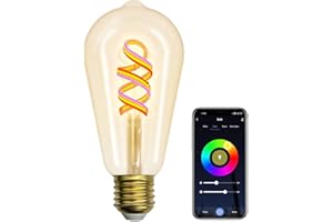 ‎ANTELA ANTELA Alexa Glühbirnen E27 Smart LED Vintage Edison Lampe 5W, WLAN RGB Dimmbare Birne, APP Steuern Kompatibel mit Google Home, Warmweiß Licht, Kein Hub Benötigt, 1 Stück