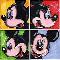 Original Acryl Gemälde auf Leinwand und Keilrahmen: Mickey Mouse/ 4er Set je 20x20 cm