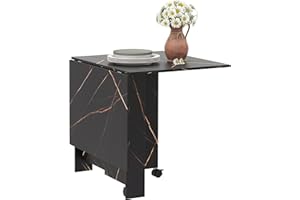 HOMCOM Mesa Plegable de Comedor, Mesa de Cocina Plegable, con Ruedas, Alas Abatibles, hasta 6 Personas, para Salón, Espacio Pequeño, 120x80x73 cm, Negro con Efecto Mármol