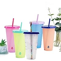 Farbwechsel-Kaltgetränkebecher, Reisebecher, wiederverwendbarer Farbwechsel-Kaltwasserbecher mit Deckel und Strohhalm…