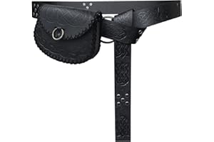 HiiFeuer Cinturón Medieval de Anillas con Bolsita Medieval con Cordón y Cinturón de Remaches, Cinturón y Monedero Retro Renacentista de Piel sintética