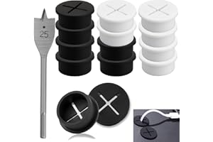 SWTYExt 12 sztuk przepustów i kablowych 25 mm, na biurko, kolor czarny i biały, elastyczny silikonowy stół, do biura, szkoły, komputera, domu