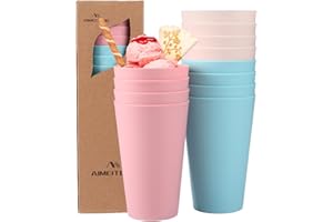 Homavit Vasos plastico, Juego de 12 vasos 430 ml,Tazas, Vasos de plastico PP, tazas reutilizables para familias,café, té, leche, zumo, cola, microondas y lavavajillas (3 colores)