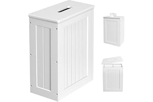 YIYAI Bathroom Storage Box with Lid White, Wooden Toilet Roll Storage Unit for Cleaning Products, Toilet Roll & More, Shaker Slimline Toilet Roll Paper Cabinet - H 35cm W 27cm D 14cm