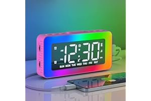 AFEXOA Digital Electronic Alarm Clock with 2 Alarm Clocks, Mirror LED with 8 Light Modes, Snooze, Sleep Aid, Timer, with Continuous Dimmer, USB Charging Port for Girls (Pink)