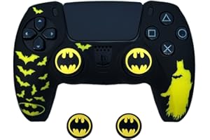 ElitePlay Housse en Silicone antidérapante Motif Chauve-Souris Noire et Jaune pour Manette PS5, étui en Caoutchouc Souple pour Manette sans Fil PS5 avec Jeu de poignées pour Le Pouce