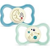 MAM Air Pacifier for Babies +16 Months, Matte Blue, 2 pcs | With Ventilated Shield that Glows in the Dark, Symmetrical, Flat