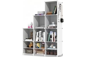 XOKOTAKI Scaffale Modulare con 9 Scomparti, Scaffali Modulare in Plastica, Scaffale con Moduli, Cubo Portaoggetti, Libreria in Plastica, per Scarpe, Vestiti, Libri, Montaggio Facile, Armadio, Bianco.