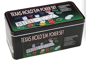 ARBUTUS Set de póker Caja de Metal o Bolsa de Tela, 200 fichas de póker, 2 Cubiertas, botón de repartidor, ciega pequeña, Gran ciega, tapete de Juego (Caja Metal)