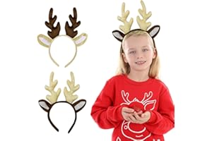 QUOHE Serre Tete Renne Noël, 2 Pièces Serre Têtes de Cerf pour Noël Bandeau de Cheveux Cadeau pour Enfants, Chapeaux Bois de Renne Noel Décoration de Fête de Noël Carnaval Accessoire Deguisement Costume