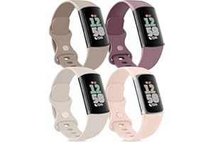 AK Pack 4 Bracelets Compatibles avec Fitbit Charge 6/5 pour Femmes Hommes, Bracelet de Remplacement Réglable