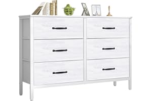 LYNCOHOME komoda z 6 szufladami z tkaniny, biała komoda do sypialni, szafka, meble do sypialni, szafka z szufladami do kuchni, biura, przedpokoju, szafka TV z szufladami