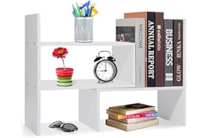 Accmuzzy Mensola da scrivania in legno, piccola libreria bianca, organizer da scrivania, organizer da scrivania regolabile, per ufficio, cucina (bianco)