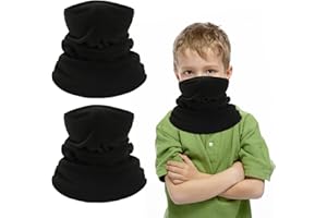 MAXQUU 2 Pcs Kids Neck Warmer, Kids Fleece Windproof Neck Gaiter, Winter Face Covering for Skiing，Cycling，Outdoor Sports, Multifunctional Headwear for Boys & Girls（Black，20 * 30cm）