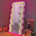 Anime Hello Kit Mirror, Neon Signs Mirror for Wall Decor, Acrylic Makeup Mirror for Dresser Locker Room Livingroom Bedroom Room Wall, Kawaii Cat Vanity Mirror for Teen Girl Gift (Wavy)