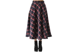 TEERFU Women High Waist Skirt Vintage Pleated A Line Flared Skater Knee Length Midi Swing Dress with Pockets