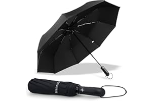 Hannstar Travel Umbrella Windproof Strong- Compact, Lightweight, Auto Opne/Close, Foldable, Portable - Wind Resistant, Small Folding Backpack Umbrella for Men and Women