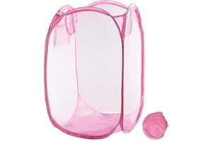 Qtopun Cesto portabiancheria pieghevole in rete, portatile, per la biancheria sporca, per camera da letto, camera dei bambini, dormitorio universitario e viaggi (rosa)