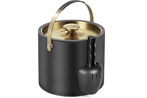 FIVEHOME 3.2L Eiswürfelbehälter mit Deckel und Schaufel, Edelstahl Eiskübel Doppelwandiger Isolierter Eisbehälter für Cocktailbar und Partys (Schwarz)