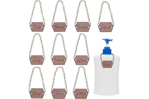 FINGERINSPIRE 10Pz Etichetta Rettangolare in Legno per Bagno, Decorazione per Bottiglie con Catena in Ferro Etichetta in Bronzo Antico per Bottiglie in Legno - Piatto Mano Sapone Lozione Shampoo