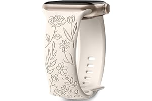 Mastten Armband mit Rosenblumengravur Kompatibel mit Apple Watch Armband 38mm 40mm 41mm für Damen, Weiches Silikon Elegantes Blumenmuster Armband für iWatch Series 9 SE 8 7 6 5 4 3 2 1, Polarstern