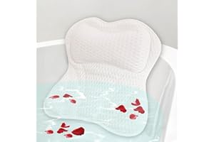 MUALADY Bath Pillow for Head and Neck, Ergonomic 4D Air Mesh Bath Cushion, Luxury Waterproof Bath Neck Pillow with 6 Powerful Suction Cups, Bath Headrest for Baths (White)
