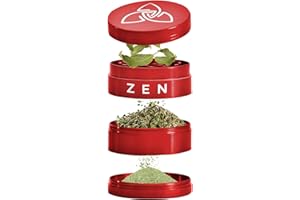ZEN VAPORIZERS ZEN - Macinaspezie professionale, 4 pezzi, con colino e coperchio magnetico + raschietto, Ø 49 mm (rosso)