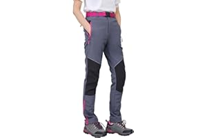 WORK IDEA - Pantalones de senderismo para mujer, material impermeable, corte elástico, calor durante el invierno, cremalleras de contraste
