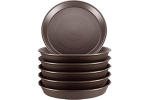 GROWNEER 6 Packs 15 CM Plant Saucer Plant Drip Trays, Plastic Plant Trays for Pots, Heavy Duty Pot Drip Trays for Indoors Outdoor Flower Planters, Brown