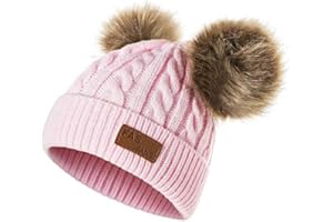 TOPGROWTH CAPPELLO Cappello Bambina Topgrowth Berretti Invernali Ragazza Crochet Cappello A Maglia Bimbo Caldo Cappello Doppio PON di Pelliccia Bambino Unisex