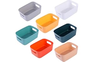 EURXLQ 7 Pezzi Cestini Portaoggetti Plastica Scatole Organizer con Manici,Contenitori per Armadio,Contenitore Plastica,Organizer Portaoggetti per Cucina Bagno Cosmetici (Colorati, 20×15×7 cm)
