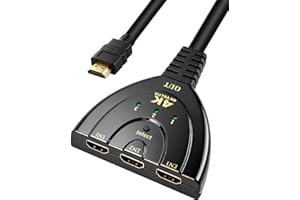 MDLSDE HDMI Switch 4K, 3 Entradas 1 Salida Switch HDMI Splitter Conmutador 3 Puertos Soporta con Cable de Alta Velocidad Full HD 3D 1080P Compatible con DVD Player Xbox Fire Stick Apple TV PS3/4/5 BLU-Ray