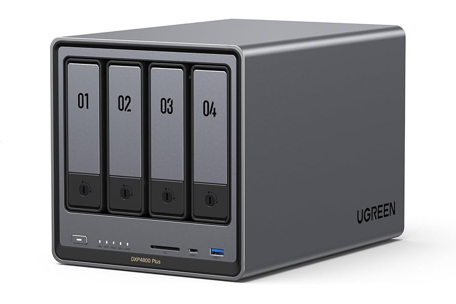 UGREEN NASync DXP4800 Plus 4-Bay Desktop NAS, Intel Pentium Gold 8505 5-Core CPU, 8GB DDR5 RAM, 128G SSD, 1 * 10GbE, 1 * 2.5GbE, 2 * M.2 NVMe Slots, 4K HDMI, Network Attached Storage (Diskless)