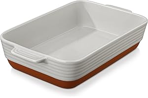 MALACASA 4.5L Lasagne Dishes for Oven, 9 x 13 Inches Grey Ceramic Oven Dish with Handles, Deep Rectangular Baking Dish Casserole Dishes, Lasagna Pan Bakeware for Roasting, Series TARA