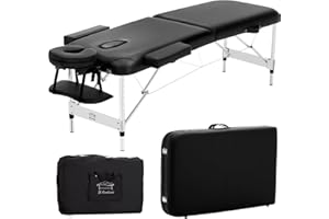 JL Comfurni ® Portable Folding Massage Table Tattoo couch Beauty Salon Therapy Couch Bed with Aluminum Frame Black