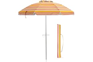 GIANTEX Parasol de plage de 198 cm avec ancrage - Parasol de jardin inclinable - Parasol de marché avec sac de transport - Parasol rond - Protection solaire UV50+