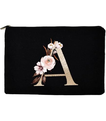 Personalisierte Make-up-Tasche Von Yamobi – Individueller Buchstabe, Canvas, 22x16x6 Cm, Perfektes Geschenk Für Frauen