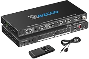 ROFAVEZCO Matriz HDMI 4 en 2 Salidas 4K 60Hz 4:4:4 ARC HDR D-olby Vision Atmos SPDIF 5.1CH Breakout 3.5mm estéreo HDCP2.2- PC Consola 16 EDID HDMI Scaler 4K 1080P Sync, HDCP2.2 HDMI2.0 Matrix 4x2 IR Remote