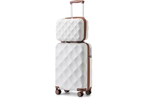 British Traveller Suitcase Sets of 2 Lightweight ABS+PC Hard Shell Suitcase with TSA Lock Spinner Wheels Travel Carry On Hand Cabin Luggage with Beauty Case (Set of 2, Cream)
