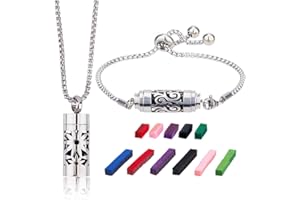 SUPERFINDINGS 2 Stili Collana Diffusore di Olio Essenziale Set con Bracciale Ciondolo Aromaterapia con 20 Pezzi di Feltro Cambiabile per Profumo In Acciaio Inossidabile Diffusore Ciondolo